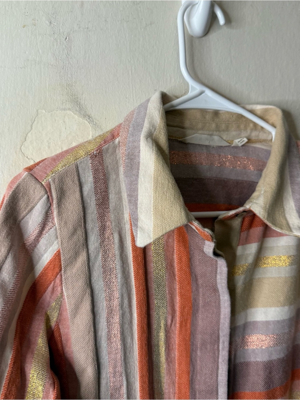 Soft Surroundings Beige Metallic Striped 3/4 Sleeve Blouse - Picture 3 of 7